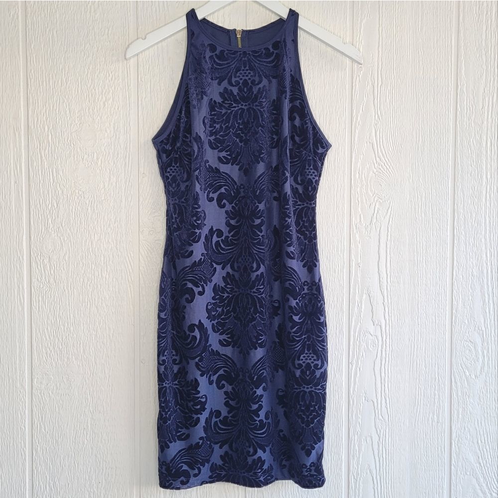 B Darling blue Jacquard mini bodycon dress